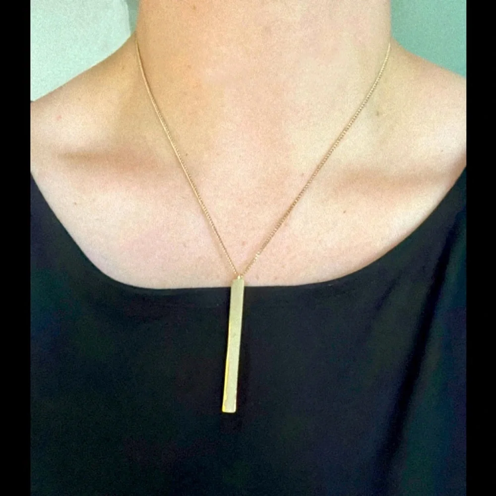 Gold Bar Pendant Necklace Dainty Minimalist Layering Chain Simple